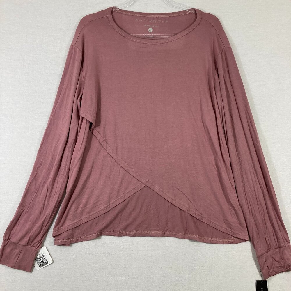 New Kay Unger Dusty Rose Stretch Knit Layered‎ Long Sleeve Knit Top XL